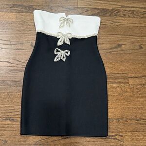 Trendy Boutique Black and White Strapless Dress
